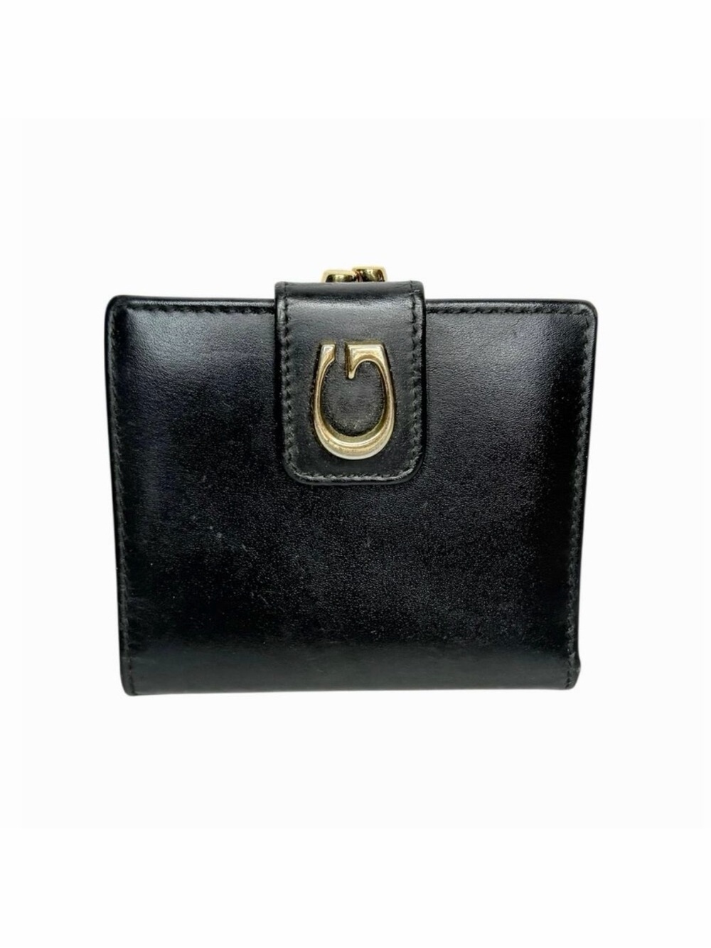 Gucci Vintage Horsebit Black Leather Compact Bifold Wallet Kisslock Coin Pocket